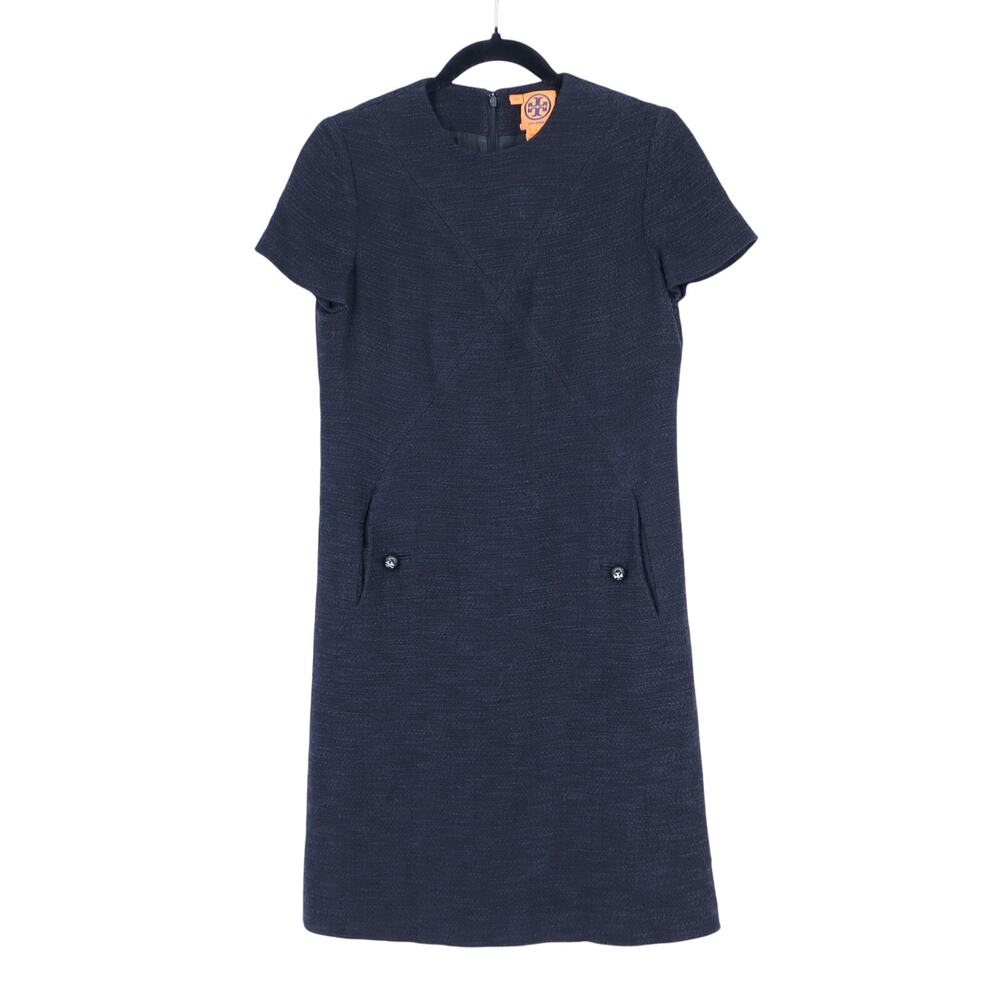 Tory Burch Tweed Mini Shift Dress Black Short Sleeve Lined Women's 4
